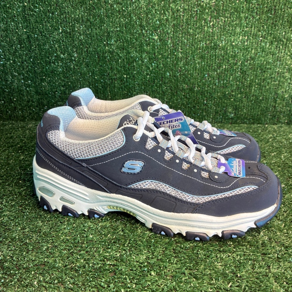 NEW Skechers D Lites Feather Light Chunky Retro Sneakers Navy Blue Womens Sz 9.5